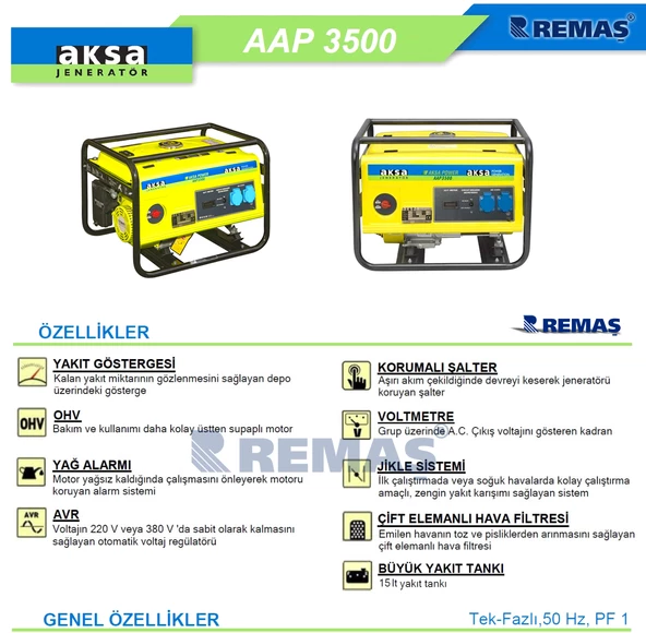 Aksa Aap 3500 İpli 3.5 Kva Monofaze Benzinli Jeneratör - 2