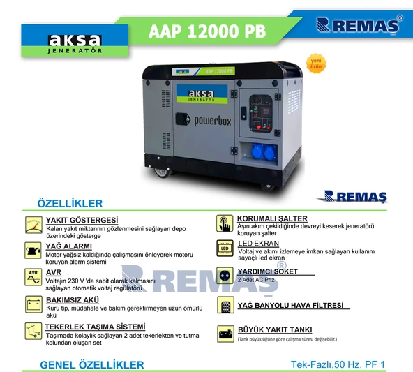 Aksa AAP 12000 PB Marşlı 12 Kva Monofaze Kabinli Dizel Jeneratör - 3