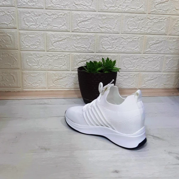 M.P 1669 Beyaz İçten Gizli Topuk (7cm) Taşlı Bayan Spor Ayakkabı - Resim 10