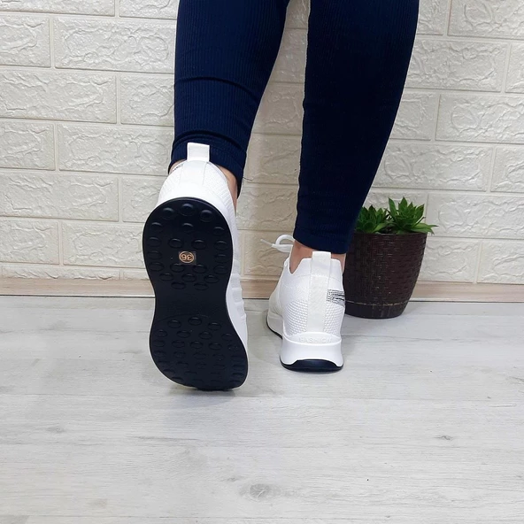 M.P 1669 Beyaz İçten Gizli Topuk (7cm) Taşlı Bayan Spor Ayakkabı - Resim 5