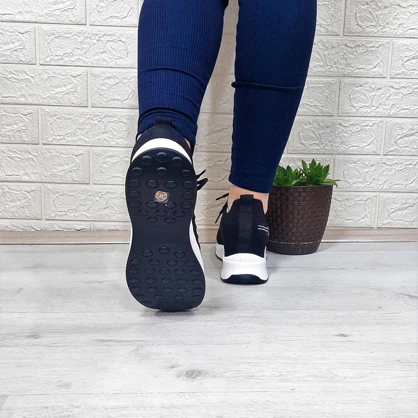 M.P 1669 Siyah İçten Gizli Topuk (7cm) Taşlı Bayan Spor Ayakkabı - Resim 8