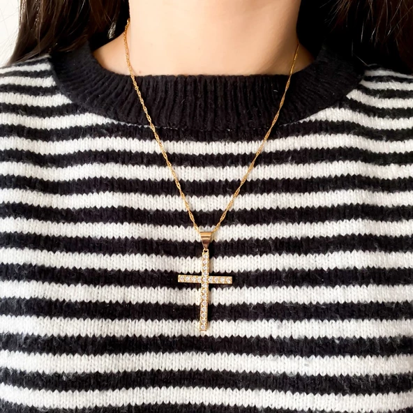 FerizZ Altın Kaplama Tek Sıra Zirkon Taşlı Hac Kolye Ucu TGR-494 - Resim 2