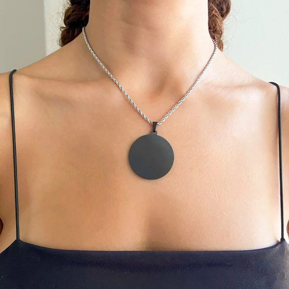 FerizZ 316L Çelik Siyah Yuvarlak Kolye Ucu TGR-554 - Resim 2