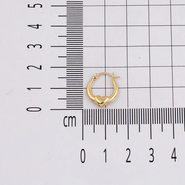 Orta Boy 14 Ayar Altın Kalp Halka Küpe - Resim 5