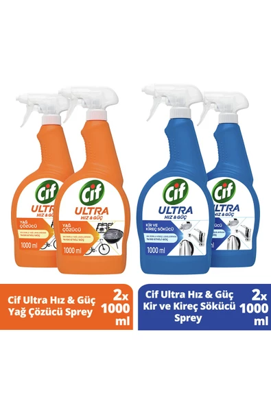 Cif Ultra Hız & Güç Yağ Çözücü Sprey 1000 ml Leke Ve Kir Çıkarıcı X2 Kireç Sökücü Sprey 1000 ml X2