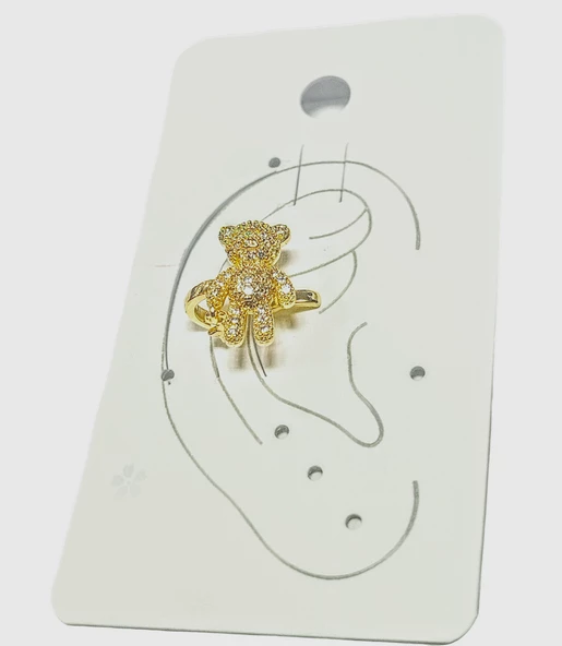 Earcuff Çelik Zirkon Taşlı Teddy Model Altın Renk Kıkırdak Küpe