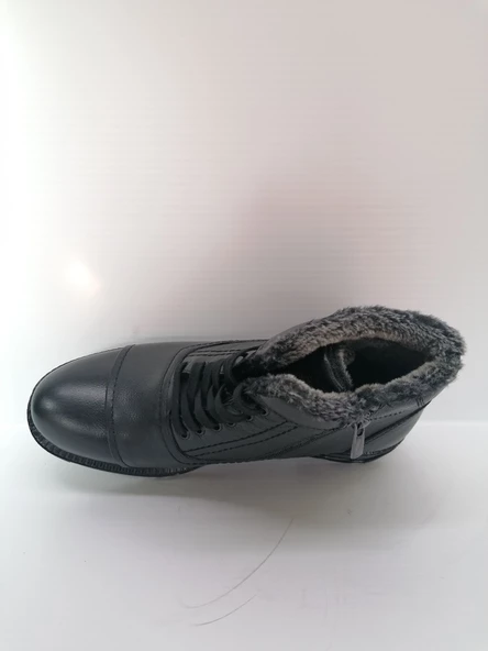 SOLMAZ WİNTER SİYAH RENK HAKİKİ DERİ KÜRKLÜ BOT - Resim 3