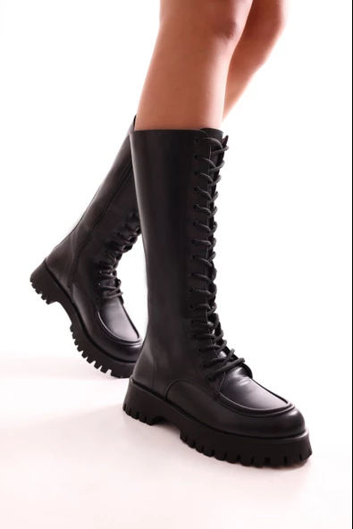 SOLMAZ LASULA SİYAH KALIN TABAN KADIN ÇİZME - Resim 3