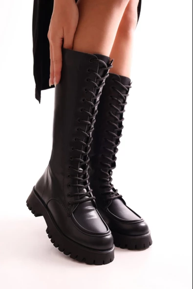 SOLMAZ LASULA SİYAH KALIN TABAN KADIN ÇİZME - Resim 2