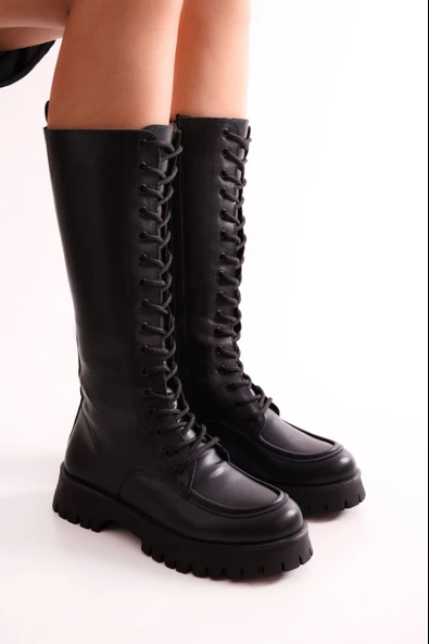 SOLMAZ LASULA SİYAH KALIN TABAN KADIN ÇİZME - Resim 4