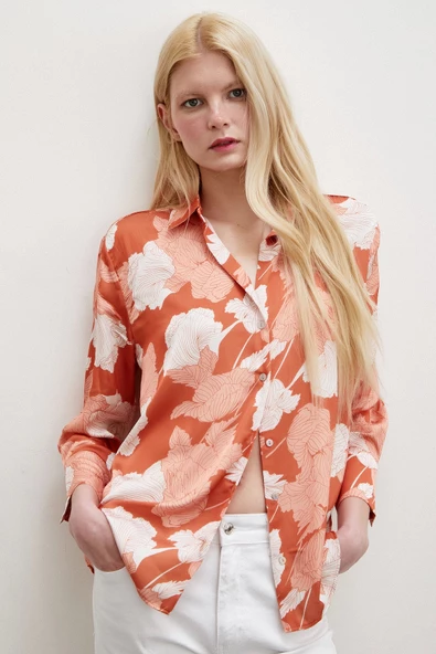 V Yaka Saten Gömlek Kiremit ürün görseli