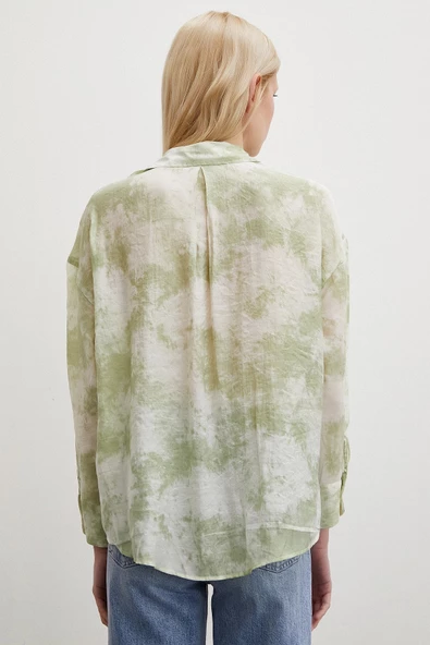 Desenli Oversize Gömlek Yeşil - Resim 4