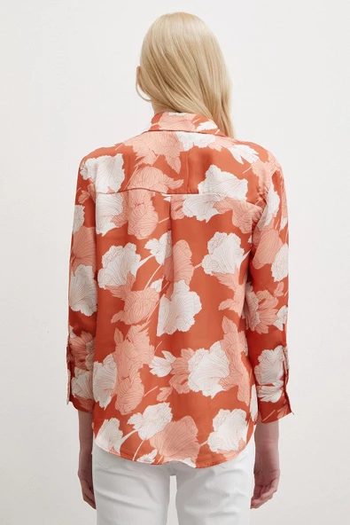 V Yaka Saten Gömlek Kiremit - Resim 4