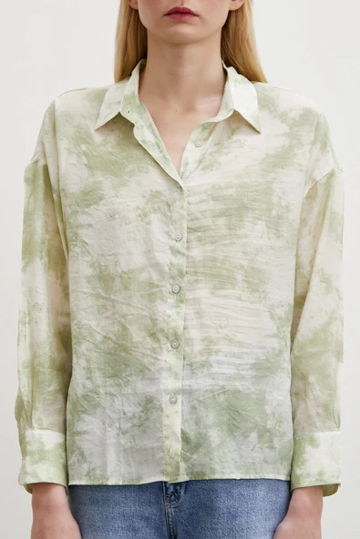 Desenli Oversize Gömlek Yeşil - Resim 2