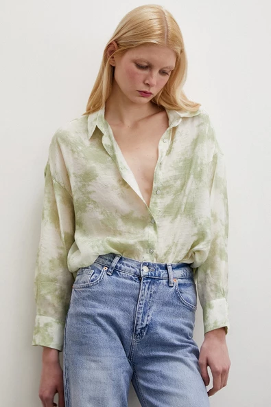 Desenli Oversize Gömlek Yeşil - Resim 5