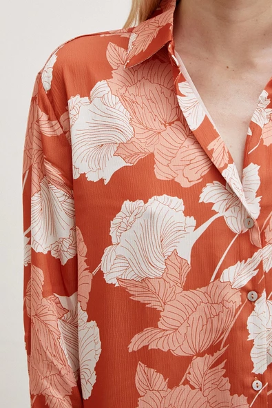 V Yaka Saten Gömlek Kiremit - Resim 3