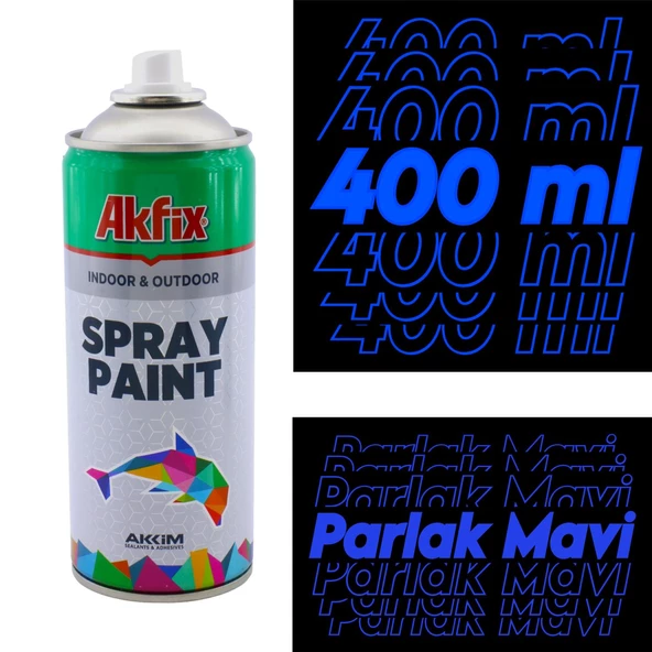Akfix Kalıcı Akrilik Sprey Boya Parlak Mavi 400 ml Tasarım Metal Ahşap Plastik Beton Yüzey Boyama - 2