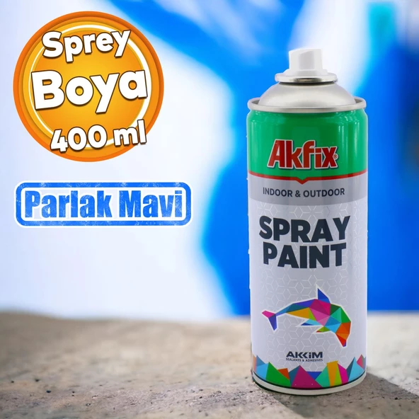 Akfix Kalıcı Akrilik Sprey Boya Parlak Mavi 400 ml Tasarım Metal Ahşap Plastik Beton Yüzey Boyama