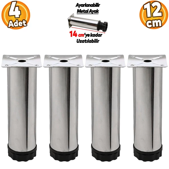Ayarlanabilir Mobilya Kanepe Baza Koltuk Metal Destek Yükseltici Ayağı 12 cm Krom Ayakları (4 ADET) - 1