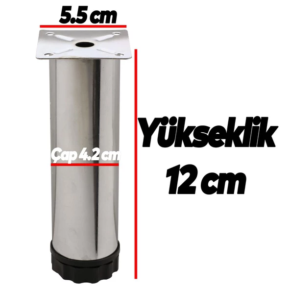 Ayarlanabilir Mobilya Kanepe Baza Koltuk Metal Destek Yükseltici Ayağı 12 cm Krom Ayakları (4 ADET) - 4