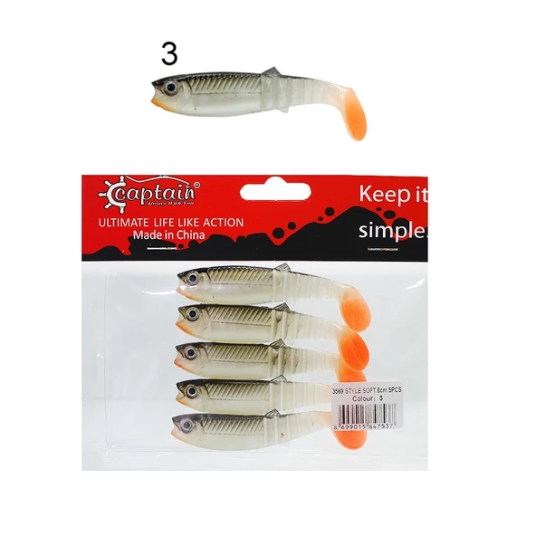 Captain 3569 Style Soft 8cm 5.4gr Levrek Turna Silikonu 5'li Paket Silikon Yem - 8