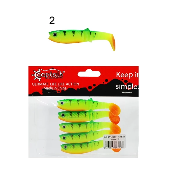 Captain 3569 Style Soft 8cm 5.4gr Levrek Turna Silikonu 5'li Paket Silikon Yem - 5