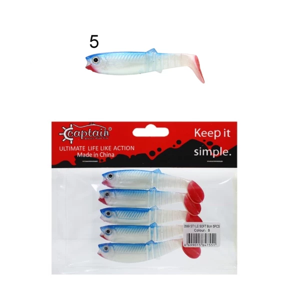 Captain 3569 Style Soft 8cm 5.4gr Levrek Turna Silikonu 5'li Paket Silikon Yem - 7