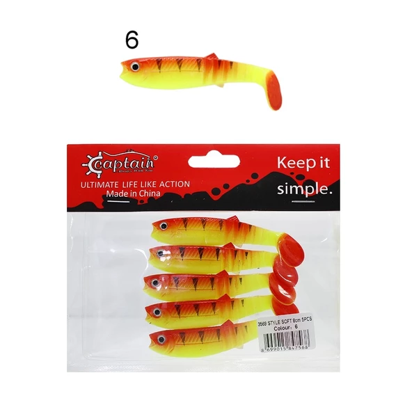 Captain 3569 Style Soft 8cm 5.4gr Levrek Turna Silikonu 5'li Paket Silikon Yem - 3