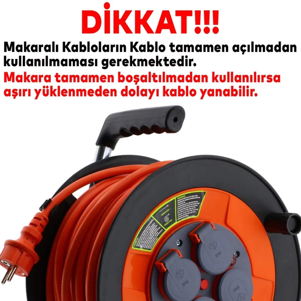 Makaralı Seyyar Kablo Kapaklı 4 Prizli Plastik Uzatma Kablosu 3x1.5 mm TTR Kablo 35 Metre - 3