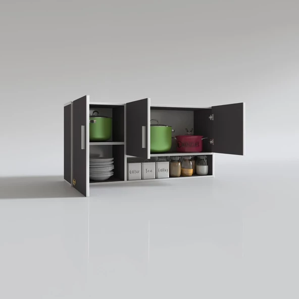 Kenzlife hazır mutfak mirandus22 gri 060*120*22 mutfak banyo dolabı kapaklı raflı - 3