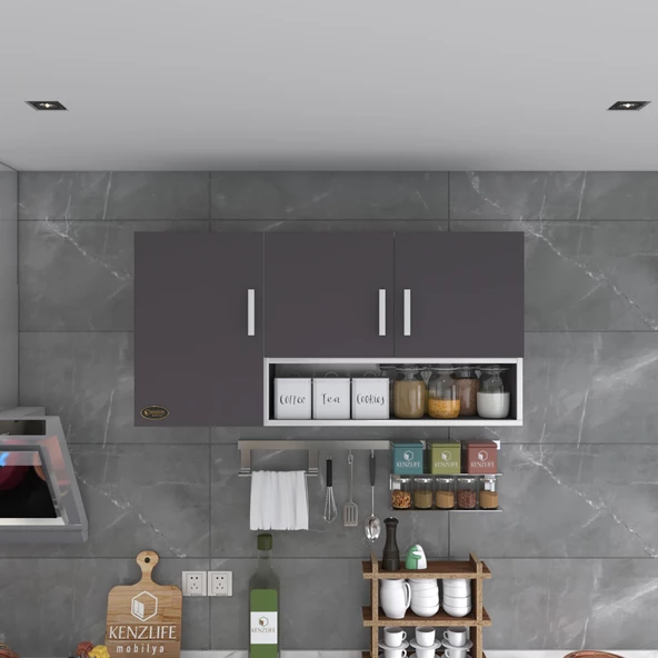 Kenzlife hazır mutfak mirandus22 gri 060*120*22 mutfak banyo dolabı kapaklı raflı - 4