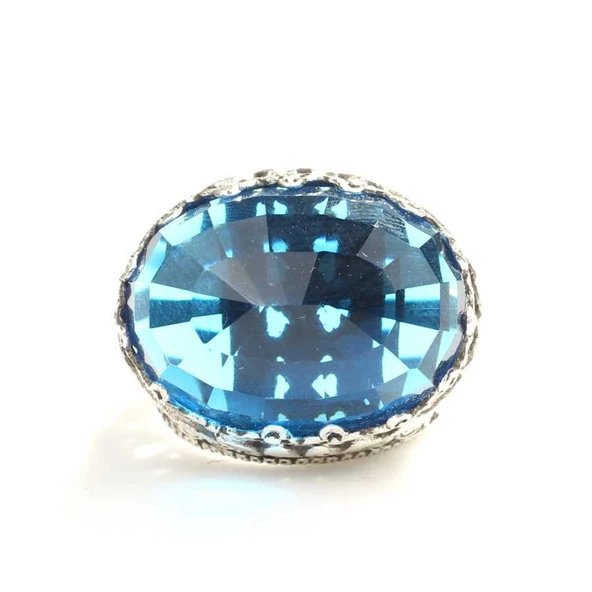 925 Ayar Gümüş Mavi Sentetik Safir Taşlı Yüzük ürün görseli 1