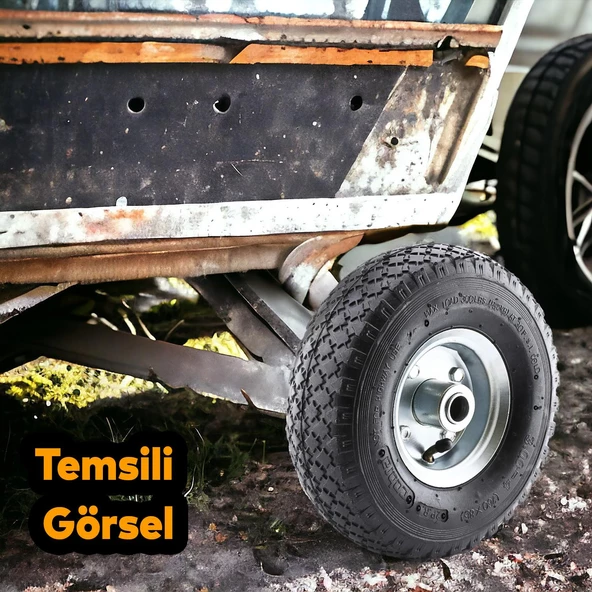 El Arabası Yük Taşıma Tekeri Siboplu Bilyeli Rulmanlı Havalı Dublex 260x80 mm Çelik Jant Tekerlek - 7