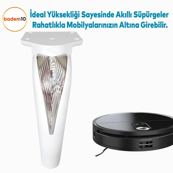 Tılsım Mobilya Oturma Yükseltici Kanepe Sehpa TV Ünitesi Koltuk Ayağı Baza Ayakları Beyaz Krom 16 cm - 5