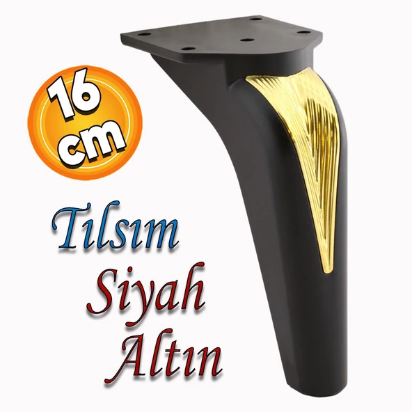 Tılsım Mobilya Yükseltci Kanepe Sehpa TV Ünitesi Koltuk Ayağı Baza Ayakları Siyah Altın 16 cm ürün görseli