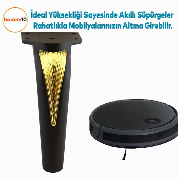 Tılsım Mobilya Yükseltci Kanepe Sehpa TV Ünitesi Koltuk Ayağı Baza Ayakları Siyah Altın 16 cm - Resim 5