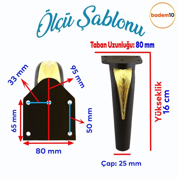 Tılsım Mobilya Yükseltci Kanepe Sehpa TV Ünitesi Koltuk Ayağı Baza Ayakları Siyah Altın 16 cm - Resim 2