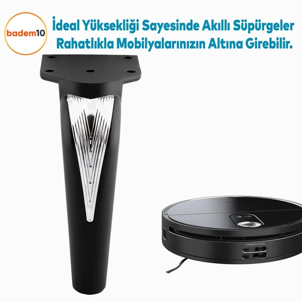 Tılsım Mobilya Yükseltci Kanepe Sehpa TV Ünitesi Koltuk Ayağı Baza Ayakları Siyah Krom 16 cm - 5