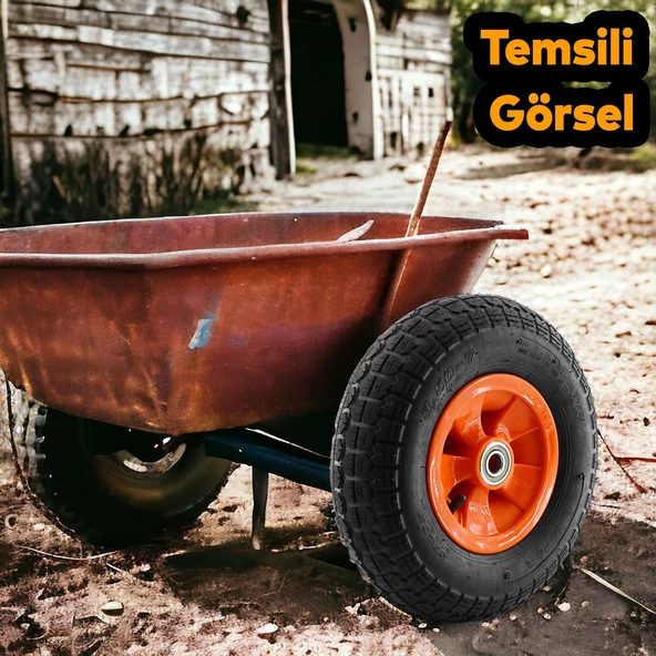 El Arabası Yük Taşıma Tekeri Siboplu Bilyeli Rulmanlı Şişme Havalı 350x70 mm Plastik Jant Tekerlek - 7