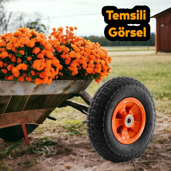 El Arabası Yük Taşıma Tekeri Siboplu Bilyeli Rulmanlı Şişme Havalı 350x70 mm Plastik Jant Tekerlek - 6