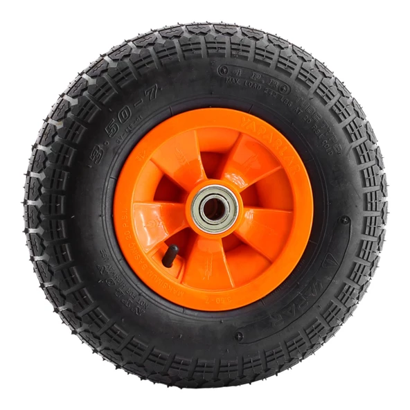 El Arabası Yük Taşıma Tekeri Siboplu Bilyeli Rulmanlı Şişme Havalı 350x70 mm Plastik Jant Tekerlek - 4