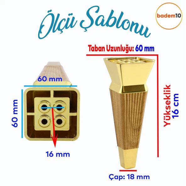 Dempa Lüks Mobilya Kanepe Sehpa TV Ünitesi Koltuk Ayağı Baza Ayakları Açık Kübik Ceviz 16 cm - Resim 2