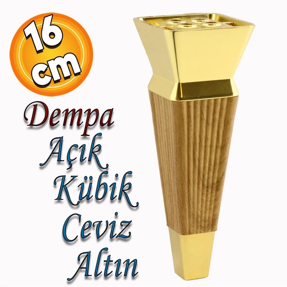 Dempa Lüks Mobilya Kanepe Sehpa TV Ünitesi Koltuk Ayağı Baza Ayakları Açık Kübik Ceviz 16 cm ürün görseli