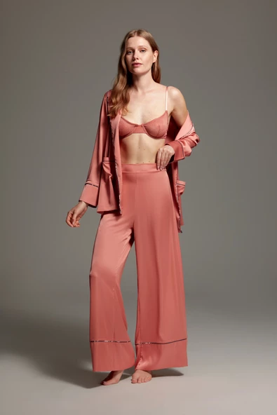Pijama Takım 1403 Sabahlık Pantolon Bralet - 3