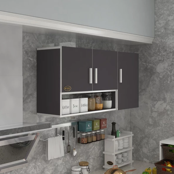 Kenzlife hazır mutfak mirena22 gri 060*120*22 mutfak banyo dolabı kapaklı raflı