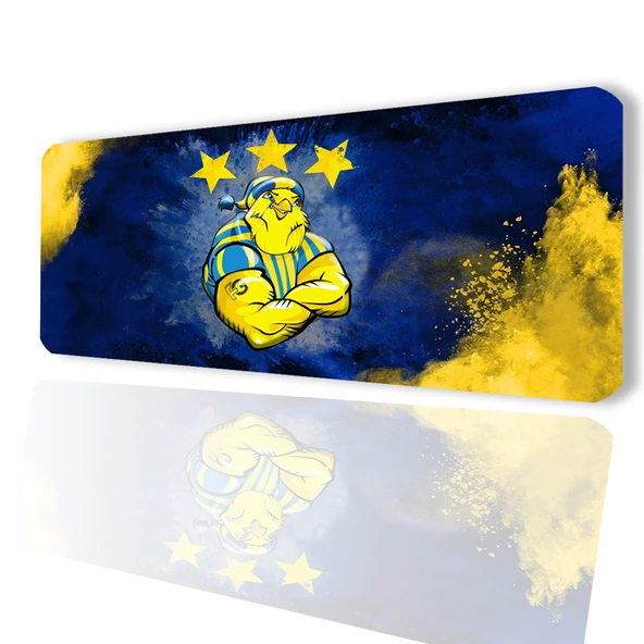 SonicTouch Sarı Lacivert Yıldız Kanaryalı Kaymaz Gaming Oyuncu Masaüstü Dikişsiz Siyah Klavye Mouse Pad 32x70Cm