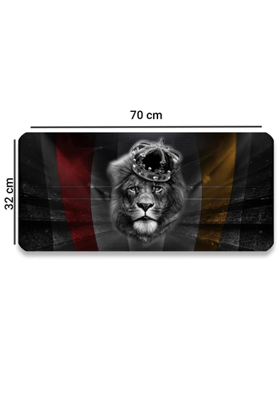 SonicTouch Aslan Kral Temalı Sarı Kırmızı Kaymaz Gaming Oyuncu Masaüstü Dikişsiz Siyah Klavye Mouse Pad 32x70Cm - 2