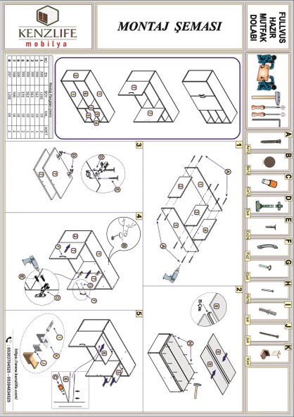 Kenzlife hazır mutfak fulvus22 gri 060*120*22 mutfak banyo dolabı kapaklı raflı - Resim 5