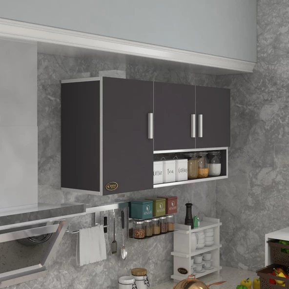 Kenzlife hazır mutfak mirandus32 gri 060*120*32 mutfak banyo dolabı kapaklı raflı