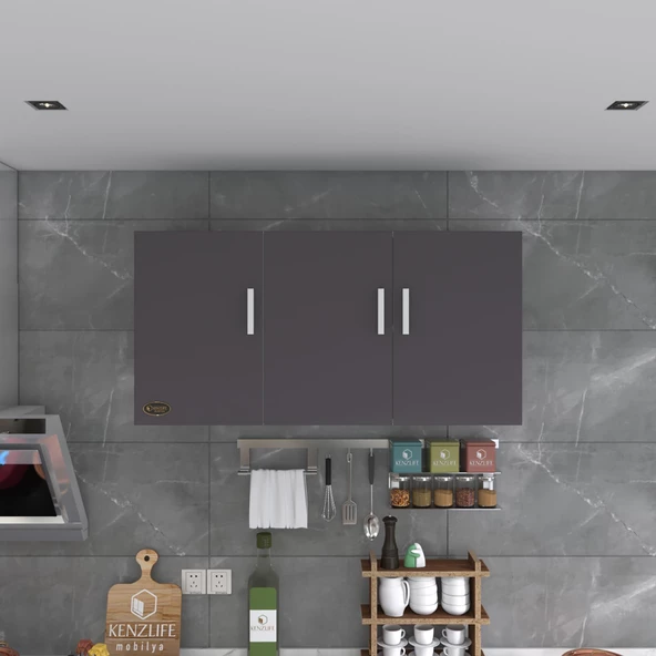 Kenzlife hazır mutfak canna22 gri 060*120*22 mutfak banyo dolabı kapaklı raflı - 3